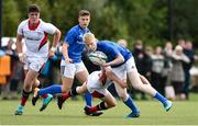 22 August 2018; Jamie Osbourne of Leinster is tackled by Matthew Hamilton of Ulster during the U18 Youths Interprovincial match between Leinster and Ulster at the University of Limerick in Limerick. Photo by Matt Browne/Sportsfile