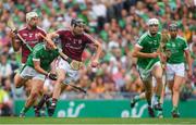 19 August 2018; Pádraic Mannion of Galway gets past Darragh O'Donovan of Limerick during the GAA Hurling All-Ireland Senior Championship Final match between Galway and Limerick at Croke Park in Dublin.  Photo by Piaras Ó Mídheach/Sportsfile