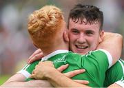 19 August 2018; Limerick players Declan Hannon, right, and Cian Lynch celebrate after the GAA Hurling All-Ireland Senior Championship Final match between Galway and Limerick at Croke Park in Dublin.  Photo by Piaras Ó Mídheach/Sportsfile