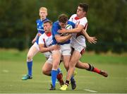 22 August 2018; Josh O'Connor of Leinster is tackled by Curtis Henry and Aaron Kierans of Ulster during the U18 Youths Interprovincial match between Leinster and Ulster at the University of Limerick in Limerick. Photo by Matt Browne/Sportsfile
