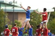 22 August 2018; Will Hickey of Leinster takes the ball in the lineout during the U18 Schools Interprovincial match between Leinster and Munster at the University of Limerick in Limerick. Photo by Matt Browne/Sportsfile