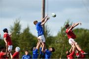 22 August 2018; Jonathan Fish of Leinster takes the ball in the lineout against Munster during the U18 Schools Interprovincial match between Leinster and Munster at the University of Limerick in Limerick. Photo by Matt Browne/Sportsfile