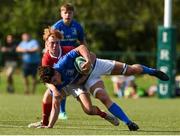 22 August 2018; Aaron Coleman of Leinster is tackled by Cian Whooley of Munster during the U18 Schools Interprovincial match between Leinster and Munster at the University of Limerick in Limerick. Photo by Matt Browne/Sportsfile