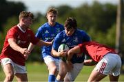 22 August 2018; Matthew Grogan of Leinster is tackled by Jack Delaney of Munster during the U18 Schools Interprovincial match between Leinster and Munster at the University of Limerick in Limerick. Photo by Matt Browne/Sportsfile