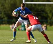 22 August 2018; Ed Kelly of Leinster is tackled by Jack Delaney of Munster during the U18 Schools Interprovincial match between Leinster and Munster at the University of Limerick in Limerick. Photo by Matt Browne/Sportsfile
