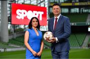 23 August 2018; Niall Quinn, Keith Andrews, Brian Kerr, Graeme Souness and Kevin Kilbane have been announced on the expert commentary team for Virgin Media Sport, the new home of European football in Ireland. Launching on 18th September, viewers can expect exclusive, award winning Irish analysis and commentary on every single match in the upcoming UEFA Champions League and Europa League - the most watched competitive club football in the world. Virgin Media Sport will be available to all Virgin Media TV customers at no extra cost.” Pictured at the launch are, from left, Niamh Kinsella and Niall Quinn. Photo by Brendan Moran/Sportsfile