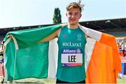 23 August 2018; Jordan Lee of Ireland celebrates after winning a bronze medal in the Men's T47 High Jump event during the 2018 World Para Athletics European Championships at Friedrich-Ludwig-Jahn-Sportpark in Berlin, Germany. Photo by Luc Percival/Sportsfile