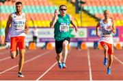 23 August 2018; Jason Smyth of Ireland, centre, on his way to winning the T13 100m Finals event during the 2018 World Para Athletics European Championships at Friedrich-Ludwig-Jahn-Sportpark in Berlin, Germany. Photo by Luc Percival/Sportsfile