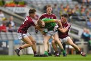 11 August 2018; Mathew Costello of Meath in action against Galway players, Seán Black, left, and Cathal Sweeney during the Electric Ireland GAA Football All-Ireland Minor Championship semi-final match between Galway and Meath at Croke Park in Dublin. Photo by Piaras Ó Mídheach/Sportsfile