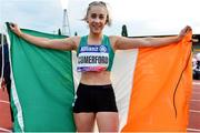 24 August 2018; Orla Comerford of Ireland celebrates after winning bronze in the Women's T13 100m during the 2018 World Para Athletics European Championships at Friedrich-Ludwig-Jahn-Sportpark in Berlin, Germany. Photo by Luc Percival/Sportsfile