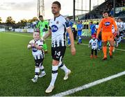 24 August 2018; Dundalk captain Dane Massey leads his side out prior to the Irish Daily Mail FAI Cup Second Round match between Dundalk and Finn Harps at Oriel Park, in Dundalk, Co Louth. Photo by Seb Daly/Sportsfile