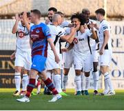 24 August 2018; Waterford players celebrate with Bastien Héry, third from left, after he scored their first goal during the Irish Daily Mail FAI Cup Second Round match between Drogheda United and Waterford at United Park in Drogheda, Louth. Photo by Stephen McCarthy/Sportsfile