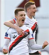 24 August 2018; Darragh Leahy, left, of Bohemians is congratulated by teammate Daniel Kelly after scoring the first goal during the Irish Daily Mail FAI Cup Second Round match between Galway United and Bohemians at Eamonn Deacy Park, in Galway. Photo by Matt Browne/Sportsfile