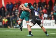 24 August 2018; Dave O’Callaghan of Munster is tackled by Matt Kvesic of Exeter Chiefs during the Keary's Renault Pre-season Friendly match between Munster and Exeter Chiefs at Irish Independent Park in Cork. Photo by Diarmuid Greene/Sportsfile