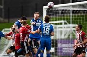 24 August 2018; Conan Byrne of St Patrick's Athletic winning a header in the box during the Irish Daily Mail FAI Cup Second Round match between Derry City and St. Patrick's Athletic at Brandywell Stadium, in Derry. Photo by Oliver McVeigh/Sportsfile