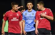 24 August 2018; Yousef Mahdy of UCD with Dean O'Brien, left, and Paul Uzell of CIE Ranch following the Irish Daily Mail FAI Cup Second Round match between CIE Ranch and UCD at Greenogue, in Newcastle, Co. Dublin. Photo by Tom Beary/Sportsfile