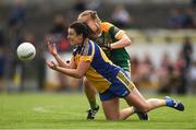 25 August 2018; Rebecca Finan of Roscommon in action against Orlagh Lally of Meath during the TG4 All-Ireland Ladies Football Intermediate Championship Semi-Final match between Meath and Roscommon at Dr Hyde Park in Roscommon. Photo by Piaras Ó Mídheach/Sportsfile