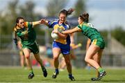 25 August 2018; Jenny Higgins of Roscommon is tackled by Maire O'Shaughnessy, right, and Niamh Gallogly of Meath during the TG4 All-Ireland Ladies Football Intermediate Championship Semi-Final match between Meath and Roscommon at Dr Hyde Park in Roscommon. Photo by Eóin Noonan/Sportsfile