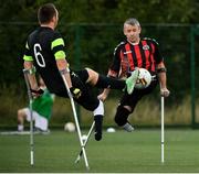 25 August 2018; Garry Hoey of Bohemians in action against Kevan O’Rourke of Shamrock Rovers during the Irish Amputee Football Association National League Final Round match between Bohemians and Shamrock Rovers, at Ballymun United Soccer Complex in Ballymun, Dublin. Photo by Seb Daly/Sportsfile