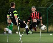 25 August 2018; Garry Hoey of Bohemians in action against Kevan O’Rourke of Shamrock Rovers during the Irish Amputee Football Association National League Final Round match between Bohemians and Shamrock Rovers, at Ballymun United Soccer Complex in Ballymun, Dublin. Photo by Seb Daly/Sportsfile