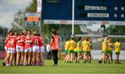 25 August 2018; Cork players huddle ahead of the TG4 All-Ireland Ladies Football Senior Championship Semi-Final match between Cork and Donegal at Dr Hyde Park in Roscommon. Photo by Eóin Noonan/Sportsfile
