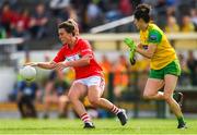 25 August 2018; Doireann O’Sullivan of Cork in action against Katy Herron of Donegal during the TG4 All-Ireland Ladies Football Senior Championship Semi-Final match between Cork and Donegal at Dr Hyde Park in Roscommon. Photo by Piaras Ó Mídheach/Sportsfile