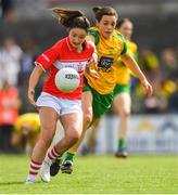 25 August 2018; Eimear Scally of Cork in action against Therese McCafferty of Donegal during the TG4 All-Ireland Ladies Football Senior Championship Semi-Final match between Cork and Donegal at Dr Hyde Park in Roscommon. Photo by Piaras Ó Mídheach/Sportsfile