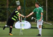 25 August 2018; Kevan O’Rourke of Shamrock Rovers and Sean Óg Murphy of Cork City shake hands following the Irish Amputee Football Association National League Final Round match between Shamrock Rovers an Cork City, at Ballymun United Soccer Complex in Ballymun, Dublin. Photo by Seb Daly/Sportsfile