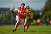 25 August 2018; Doireann O’Sullivan of Cork in action against Ciara Hegarty of Donegal during the TG4 All-Ireland Ladies Football Senior Championship Semi-Final match between Cork and Donegal at Dr Hyde Park in Roscommon. Photo by Eóin Noonan/Sportsfile