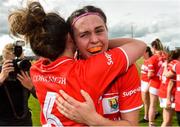 25 August 2018; Cork's Hannah Looney, behind, and Shauna Kelly celebrate after the TG4 All-Ireland Ladies Football Senior Championship Semi-Final match between Cork and Donegal at Dr Hyde Park in Roscommon. Photo by Piaras Ó Mídheach/Sportsfile