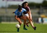 25 August 2018; Niamh McEvoy of Dublin in action against Emer Flaherty of Galway during the TG4 All-Ireland Ladies Football Senior Championship Semi-Final match between Dublin and Galway at Dr Hyde Park in Roscommon. Photo by Piaras Ó Mídheach/Sportsfile