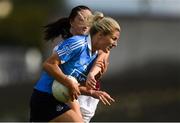25 August 2018; Nicole Owens of Dublin in action against Emer Flaherty of Galway during the TG4 All-Ireland Ladies Football Senior Championship Semi-Final match between Dublin and Galway at Dr Hyde Park in Roscommon. Photo by Piaras Ó Mídheach/Sportsfile
