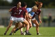 25 August 2018; Carla Rowe of Dublin in action against Galway players, from left, Emer Flaherty, Charlotte Cooney and Olivia Divilly during the TG4 All-Ireland Ladies Football Senior Championship Semi-Final match between Dublin and Galway at Dr Hyde Park in Roscommon. Photo by Piaras Ó Mídheach/Sportsfile