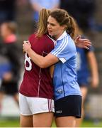 25 August 2018; Noëlle Healy of Dublin consoles Caitriona Cormican of Galway after the TG4 All-Ireland Ladies Football Senior Championship Semi-Final match between Dublin and Galway at Dr Hyde Park in Roscommon. Photo by Piaras Ó Mídheach/Sportsfile