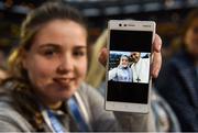 25 August 2018; Alison Nevin poses with her selfie with Pope Francis during the occasion of Pope Francis addressing The Festival of Families at Croke Park in Dublin.  Photo by Stephen McCarthy/Sportsfile