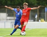 25 August 2018; Jamie Robinson of Enniskillen Rangers in action against Jason Murphy of North End United during the President's Junior Cup Final match between North End United and Enniskillen Rangers at Home Farm FC in Whitehall, Dublin Photo by Matt Browne/Sportsfile