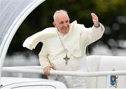 26 August 2018; Pope Francis arrives prior to the commencement of the closing mass of his Ireland visit at the Phoenix Park in Dublin. Photo by Brendan Moran/Sportsfile