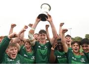 26 August 2018; Darragh Murray captain of Connacht lifts the cup as his team-mates celebrate after the U18 Clubs Interprovincial match between Connacht and Ulster at the University of Limerick in Limerick. Photo by Matt Browne/Sportsfile