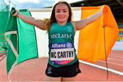 26 August 2018; Niamh McCarthy of Ireland celebrates after winning Gold in the F41 Discus during the 2018 World Para Athletics European Championships at Friedrich-Ludwig-Jahn-Sportpark in Berlin, Germany. Photo by Luc Percival/Sportsfile