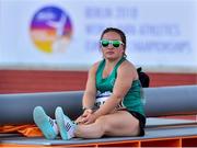 26 August 2018; Niamh McCarthy of Ireland after competing in the F41 Discus during the 2018 World Para Athletics European Championships at Friedrich-Ludwig-Jahn-Sportpark in Berlin, Germany. Photo by Luc Percival/Sportsfile