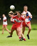 26 August 2018; Ceire Nolan of Louth in action against Ciara McGurk of Derry during the TG4 All-Ireland Junior Championship Semi Final match between Derry and Louth at Aghaloo O'Neills in Aughnacloy, Co. Tyrone. Photo by Oliver McVeigh/Sportsfile
