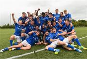 26 August 2018; Jack Barry captain of Leinster lifts the cup as his team-mates celebrate after the U18 Schools Interprovincial match between Leinster and Ulster at the University of Limerick in Limerick. Photo by Matt Browne/Sportsfile