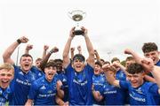 26 August 2018; Jack Barry captain of Leinster lifts the cup as his team-mates celebrate after the U18 Schools Interprovincial match between Leinster and Ulster at the University of Limerick in Limerick. Photo by Matt Browne/Sportsfile