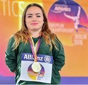26 August 2018; Niamh McCarthy of Ireland with her Gold Medal which she won in the F41 Discus during the 2018 World Para Athletics European Championships at Friedrich-Ludwig-Jahn-Sportpark in Berlin, Germany. Photo by Luc Percival/Sportsfile