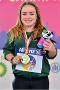 26 August 2018; Niamh McCarthy of Ireland with her Gold Medal which she won in the F41 Discus during the 2018 World Para Athletics European Championships at Friedrich-Ludwig-Jahn-Sportpark in Berlin, Germany. Photo by Luc Percival/Sportsfile