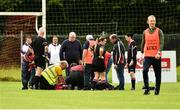 26 August 2018; Michelle McMahon of Louth, right, being attended to for an injury near the end of the game, which an Ambulance had to be called for, during the TG4 All-Ireland Junior Championship Semi Final match between Derry and Louth at Aghaloo O'Neills in Aughnacloy, Co. Tyrone. Photo by Oliver McVeigh/Sportsfile