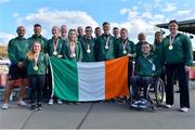 26 August 2018; The Paralympics Ireland Athletics Team following the 2018 World Para Athletics European Championships at Friedrich-Ludwig-Jahn-Sportpark in Berlin, Germany. Photo by Luc Percival/Sportsfile