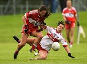 26 August 2018; Ceire Nolan of Louth in action against Emma Doherty of Derry during the TG4 All-Ireland Junior Championship Semi Final match between Derry and Louth at Aghaloo O'Neills in Aughnacloy, Co. Tyrone. Photo by Oliver McVeigh/Sportsfile