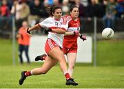 26 August 2018; Megan Devine of Derry going close with a goal chance during the TG4 All-Ireland Junior Championship Semi Final match between Derry and Louth at Aghaloo O'Neills in Aughnacloy, Co. Tyrone. Photo by Oliver McVeigh/Sportsfile
