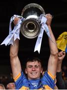 26 August 2018; Tipperary captain Colin English lifts the James Nowlan Cup after the Bord Gais Energy GAA Hurling All-Ireland U21 Championship Final match between Cork and Tipperary at the Gaelic Grounds in Limerick. Photo by Piaras Ó Mídheach/Sportsfile